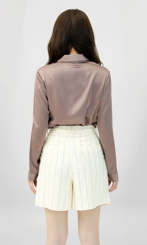 SIXDO Beige Stripe Linen Shorts